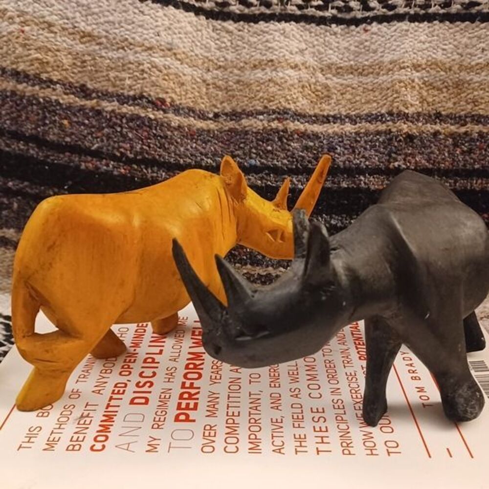 Vintage Rhinoceros Hand Carved  Wooden Rhino Wood Figurines African Beautiful